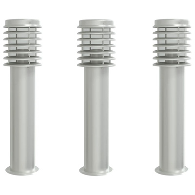 Lampy ogrodowe na słupku, 3 szt., srebrne, 60 cm, stal