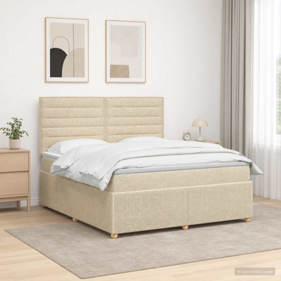 Łóżko z box spring LED z materacem kremowy 160 x 200 cm tkanina