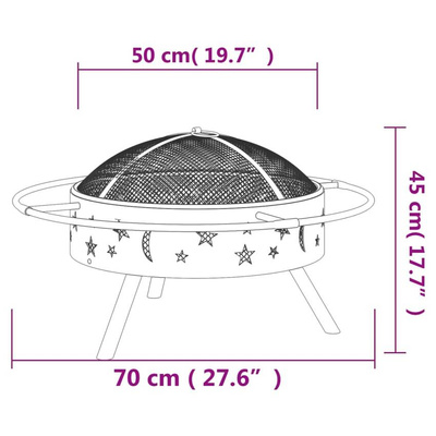 vidaXL Palenisko z pogrzebaczem, 70 cm, XXL, stal