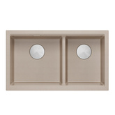 Zlewozmywak granitowy LOGAN 120 – dwukomorowy, wpuszczany, pearl beige/elementy stalowe, Quadron
