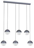 Lampa wisząca FURNI 6-punktowa szara – ze szklanymi kloszami kulami - designerska lampa do salonu LED 4000K