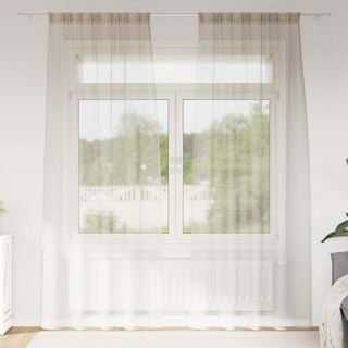 Firany Voile z zasłonami 2 pcs piaskowy 225 x 140 cm Poliester
