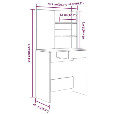 vidaXL Toaletka z lustrem, czarna, 74,5x40x141 cm