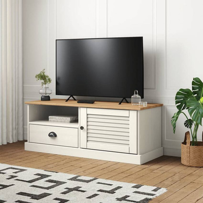 vidaXL Szafka pod TV VIGO, biała, 106x40x40 cm, lite drewno sosnowe