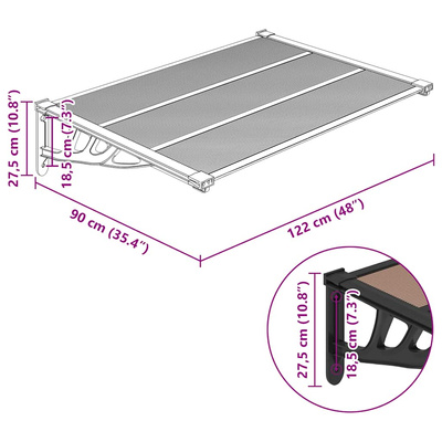 Daszek nad drzwi, czarny, 122x90 cm, poliwęglan