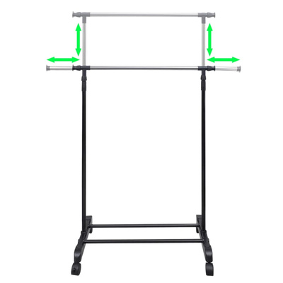 Regulowany wieszak na ubrania z 4 kółkami i 1 drążkiem