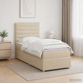 Łóżko z box spring LED z materacem kremowy 90 x 190 cm tkanina