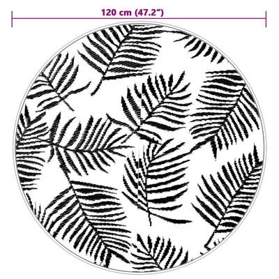 vidaXL Dywan na zewnątrz, biało-czarny, Ø120 cm, PP