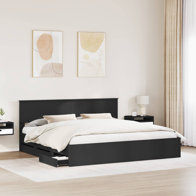Ramka łóżka z szufladą Czarny 200 x 200 cm Drewno inżynieryjne