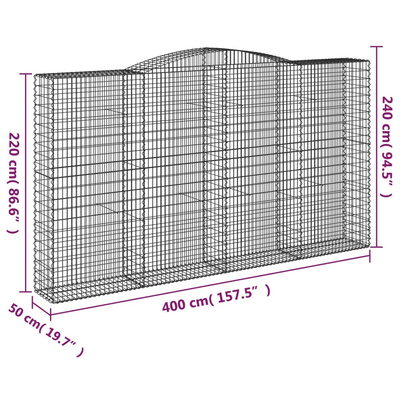 Kosze gabionowe, 8 szt, 400x50x220/240 cm, galwanizowane żelazo