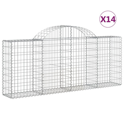 Kosze gabionowe, 14 szt, 200x30x80/100 cm, galwanizowane żelazo