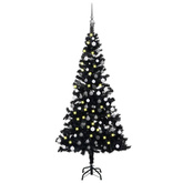 Sztuczna choinka z lampkami i bombkami, czarna, 150 cm, PVC vidaXL