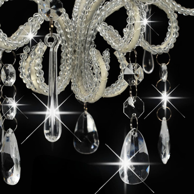 Lampa sufitowa z koralikami, biała, okrągła, E14