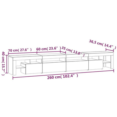 vidaXL Szafka pod TV z oświetleniem LED szary dąb sonoma 260x36,5x40cm
