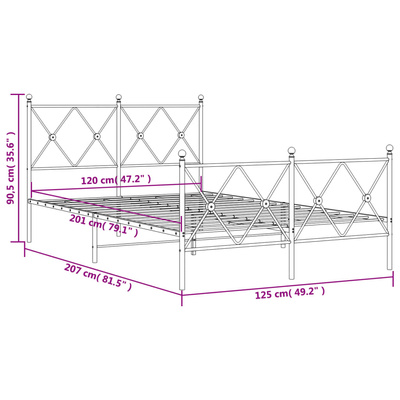 Metalowa rama łóżka z wezgłowiem i zanóżkiem, biała, 120x200 cm