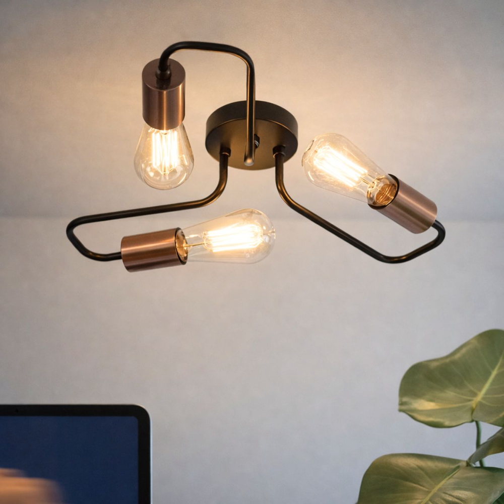 Lampa sufitowa czarna metalowa oprawka 3xE27 Herpe E27 33-66916
