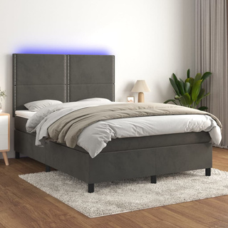vidaXL Łóżko kontynentalne z materacem i LED, szary aksamit, 140x190cm model standard