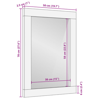 vidaXL Lustro łazienkowe, 50x70x2,5 cm, lite drewno mango i szkło