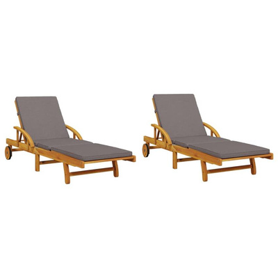 Leżaki z poduszkami, 2 szt., 200x68x83 cm, lite drewno akacjowe vidaXL