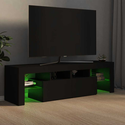 Szafka pod TV z oświetleniem LED, czarna, 140x36,5x40 cm