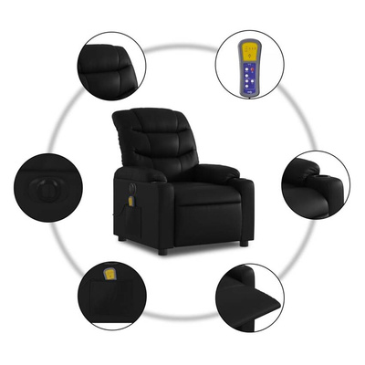 vidaXL Rozkładany fotel masujący, elektryczny, czarny, sztuczna skóra model standard