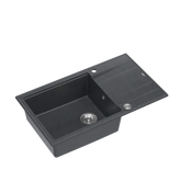 EVAN 136 XL GraniteQ zlewozmywak z syfonem Push To Open 1-komorowy z/o (860x500x210; kom. 420x490) black diamond / elementy stalowe