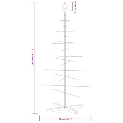 vidaXL Metalowa choinka z drewnianą podstawą, czarna, 150 cm