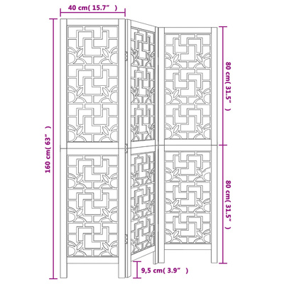 Parawan pokojowy, 3-panelowy, lite drewno paulowni