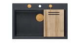 Zlewozmywak granitowy MARC 1-komorowy 76x50 cm czarny/black diamond + Nano MIEDŹ PVD