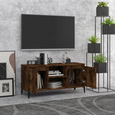 vidaXL Szafka pod TV, metalowe nóżki, przydymiony dąb, 103,5x35x50 cm