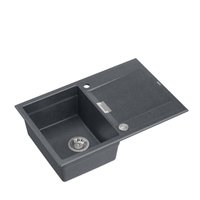 Zlewozmywak granitowy OWEN 111 – jednokomorowy, wpuszczany, black diamond/elementy stalowe, Quadron