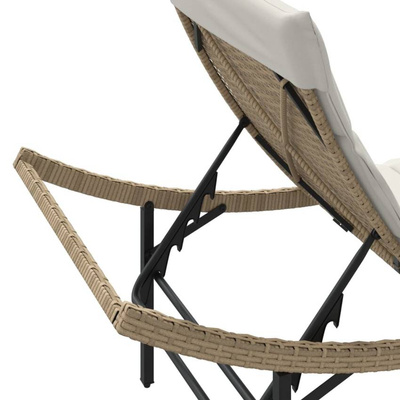 vidaXL Leżak z poduszką, beżowy, 55x199x50 cm, polirattan