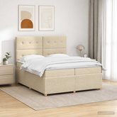 Łóżko z box spring LED z materacem kremowy 200 x 200 cm tkanina