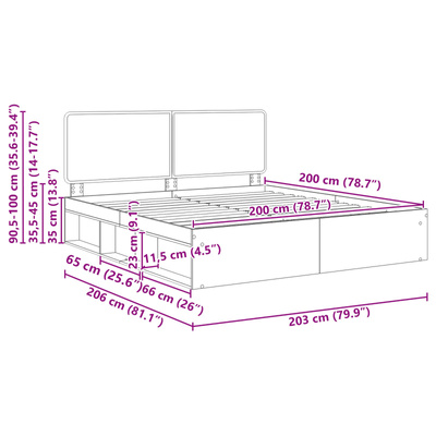 Ramka łóżka dąb Sonoma 200 x 200 cm Lite drewno sosnowe
