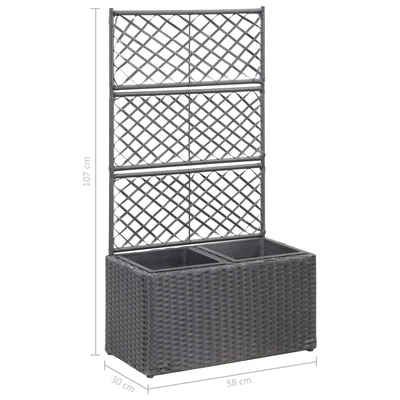 vidaXL Donica z kratką i 2 wkładami, 58x30x107 cm, polirattan, czarna