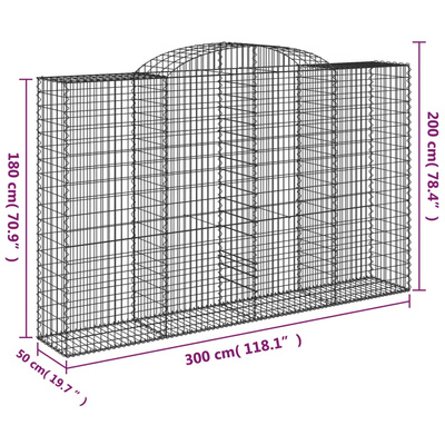 Kosze gabionowe, 6 szt, 300x50x180/200 cm, galwanizowane żelazo