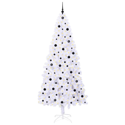 Sztuczna choinka z 300 diodami LED Biały 240 cm PVC i stal