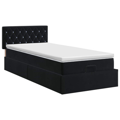 Łóżko ottoman z materacem Z zagłówkiem Czarny 90 x 190 cm Welur