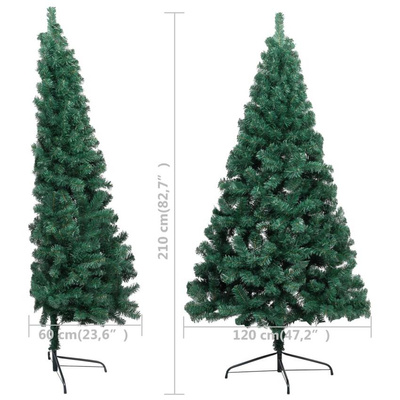 Choinka z lampkami i bombkami, połówka, zielona, 210 cm vidaXL
