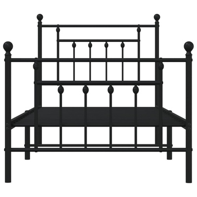 Metalowa rama łóżka z wezgłowiem i zanóżkiem, czarna, 80x200 cm