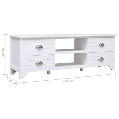 vidaXL Szafka pod TV, biała,108x30x40 cm, drewno paulownia
