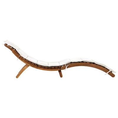 Leżak z poduszką, lite drewno akacjowe, kremowy
