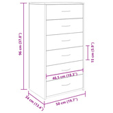 Komoda z 6 szufladami, stare drewno, 50x34x96 cm