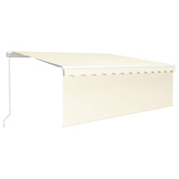 vidaXL Ręcznie zwijana markiza z zasłoną i LED, 4x3 m, kremowa