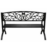 Ławka Ogrodowa Taras Ogród Parkowa Metalowa Oparcie Zdobiona Czarna 127 cm