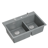 Zlewozmywak granitowy MARC 120 WORKSTATION – dwukomorowy, wpuszczany, silver stone/elementy stalowe + AKCESORIA, Quadron