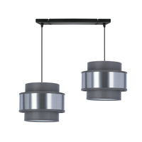 Lampa wisząca Hare z abażurem podwójna do salonu szara tkaninowa E27