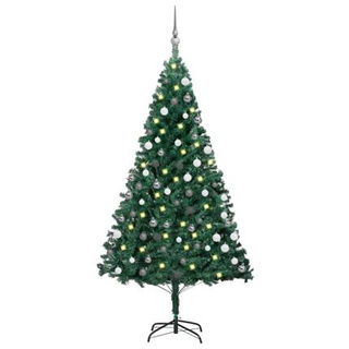 vidaXL Sztuczna choinka z lampkami i bombkami, zielona, 150 cm, PVC