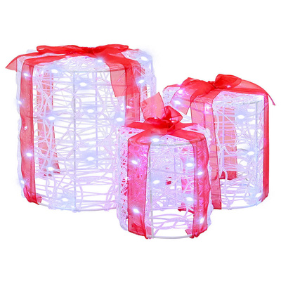 Dekoracja Pudełka Prezentowego 3 pcs Zimna biel 20 x 20 x 21 cm
