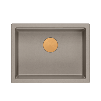 LOGAN 100 GraniteQ zlewozmywak soft taupe 59,5x45,1x21,5 cm 1-komorowy podwieszany z syfonem manualnym miedziany